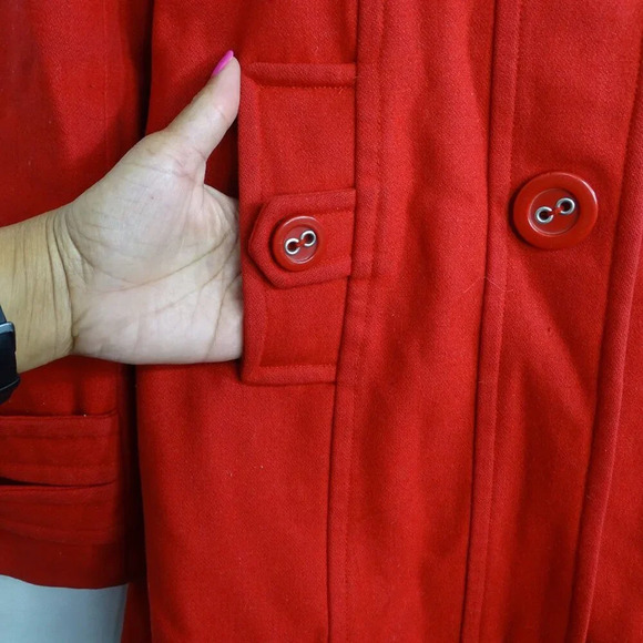Tulle Red Wool Blend Peacoat Trench Coat Women Size S Button Closure FLAWS - Picture 3 of 15